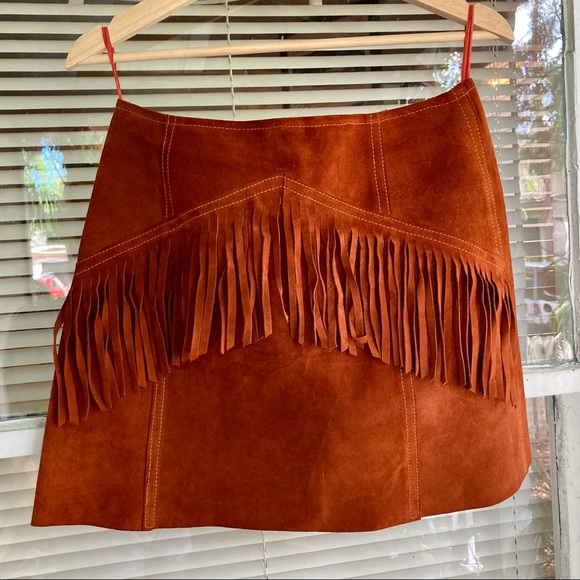 1970s Fringe Leather Skirt 🤎 - Picture 1 of 6